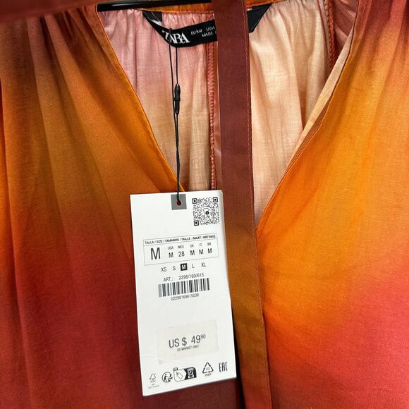 Zara Oversized Blouse Boho Resortwear Colorful Ombre Cotton Long Sleeve M NWT - Picture 6 of 13